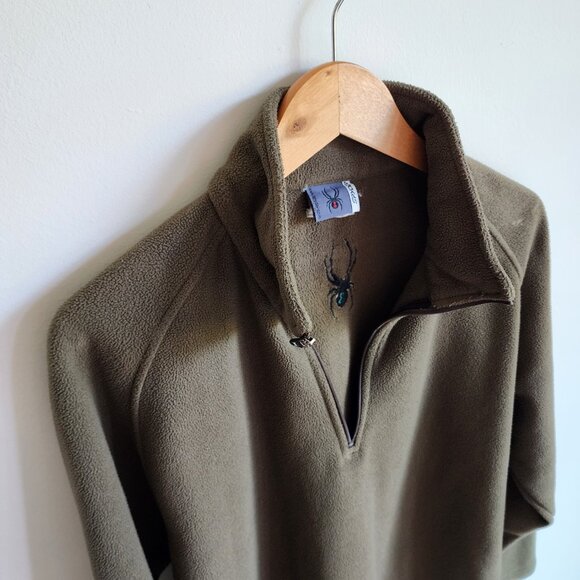 Spyder Pullover Medium Olive Green M Mens BROKEN ZIPPER Polyester Fleece Quarter - Picture 8 of 17